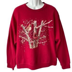 VINTAGE 90s JERZEES Christmas Cardinals Birds Ugly Holiday Sweatshirt Size Large